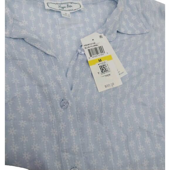 Hippie Rose Junior's Women's Tie Front Camp Shirt Size M Button Down Cuffed - Picture 10 of 11